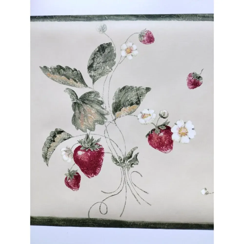 York Decorative Wall Border - Strawberries - Yellow - Green 5 yds - Pre-pasted